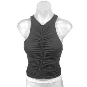 Anthropologie Pilcro Black Ruched High Neck Racerback Sleeveless Tank Crop Top S